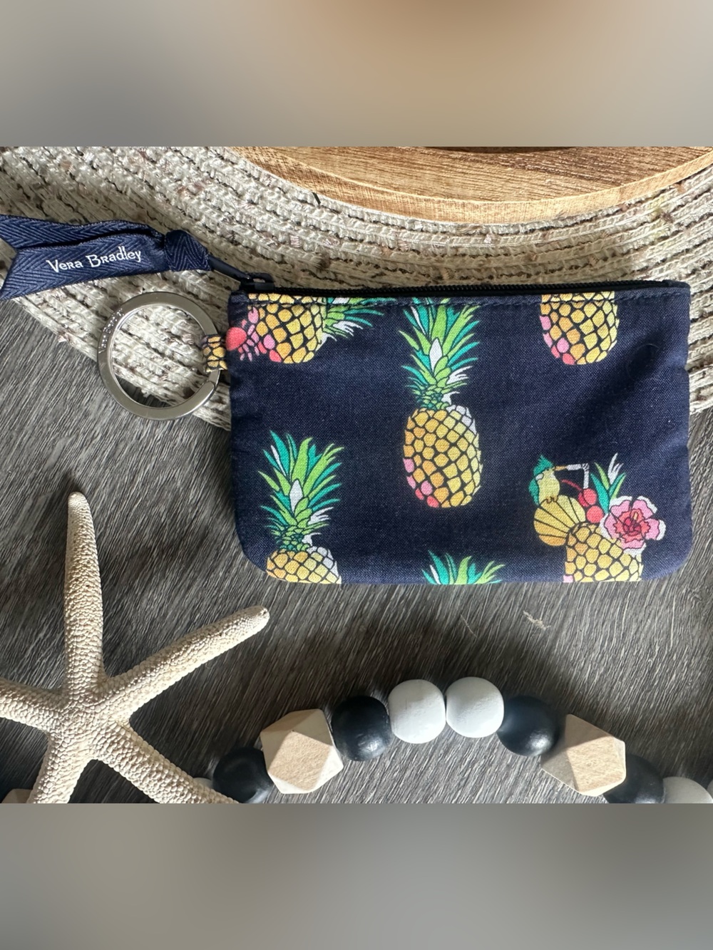 Vera Bradley Navy Pineapple Print Keyring Wristlet
